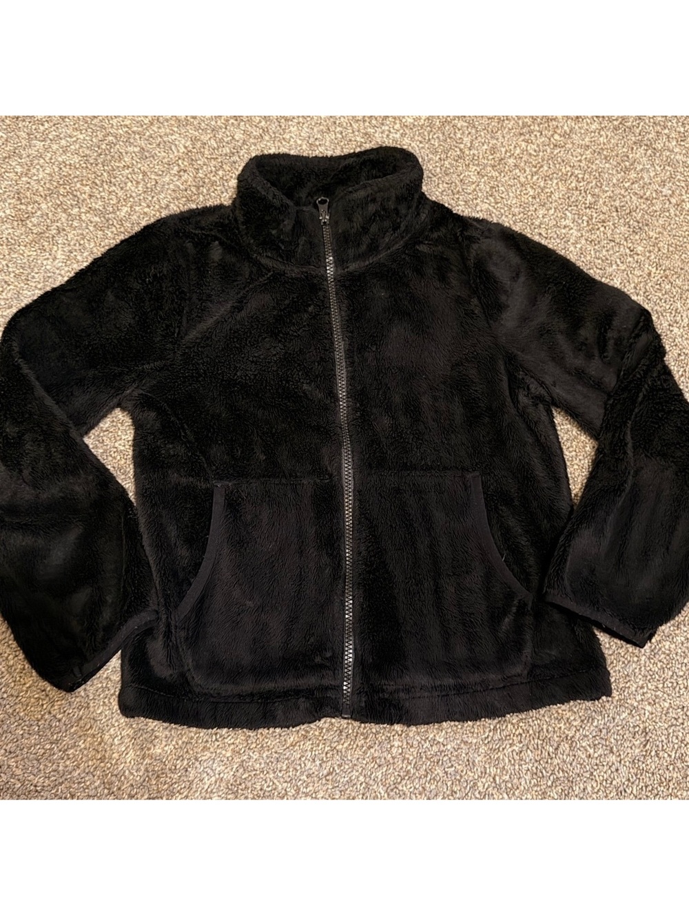 CI Sono Kids Black Plush Faux Fur Full Zip Fleece Jacket Size 10